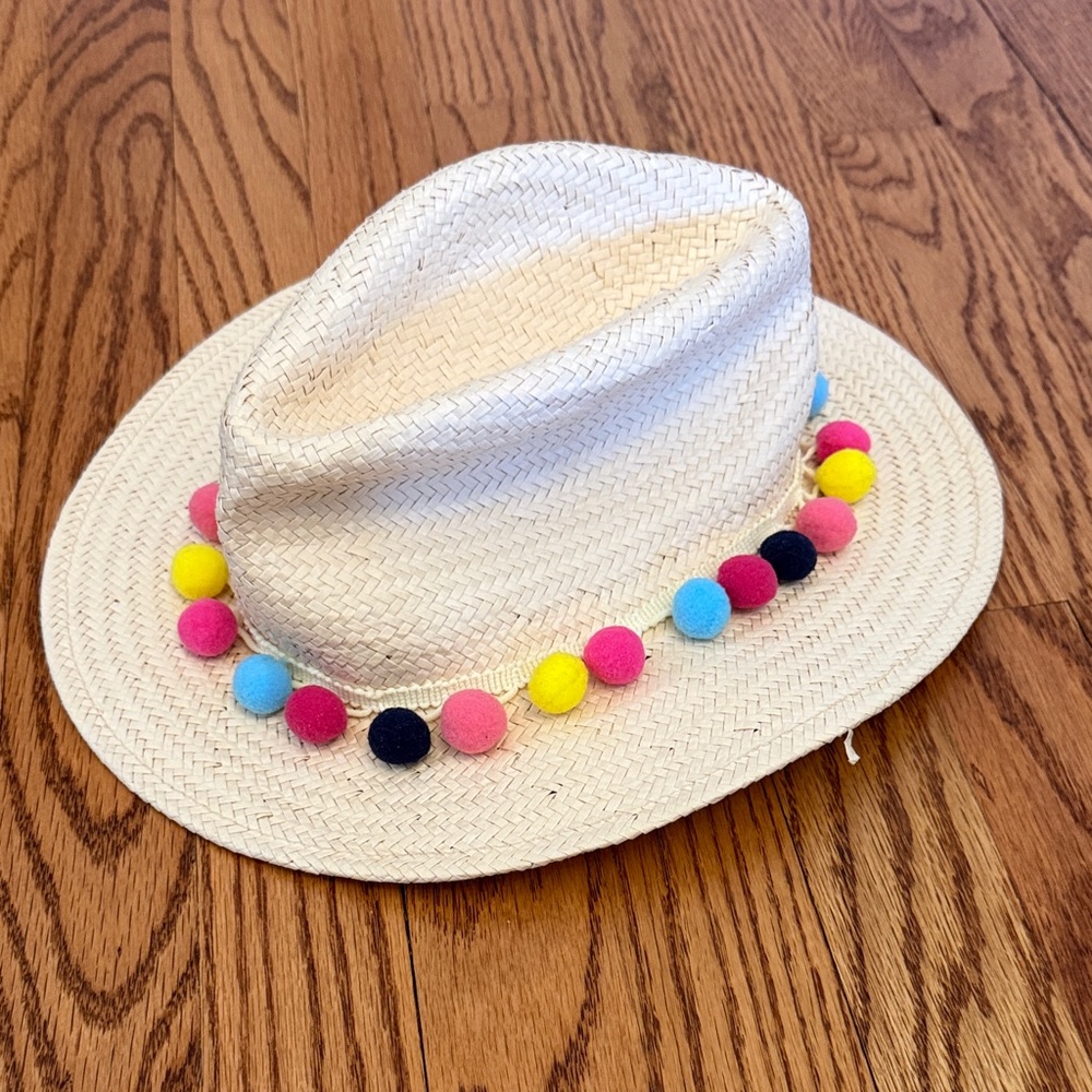 Shiraleah Cream Hat with Multicolor Pom Poms